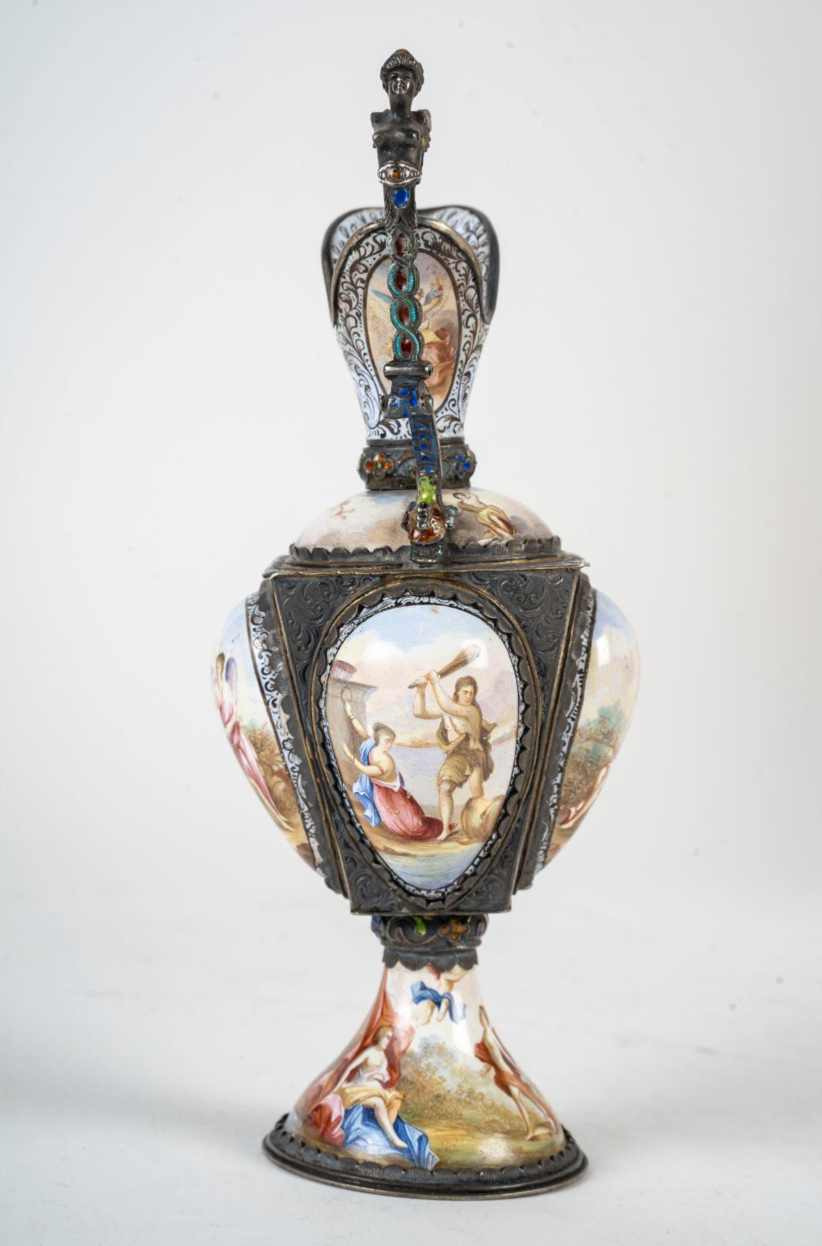 Enamelled Silver Ewer, 19th Century, Napoleon III Period. For Sale 1