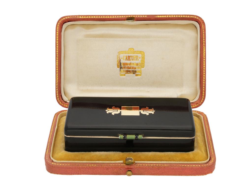Caja de plata dorada esmaltada de Cartier, París, hacia 1930 Art Decó en venta