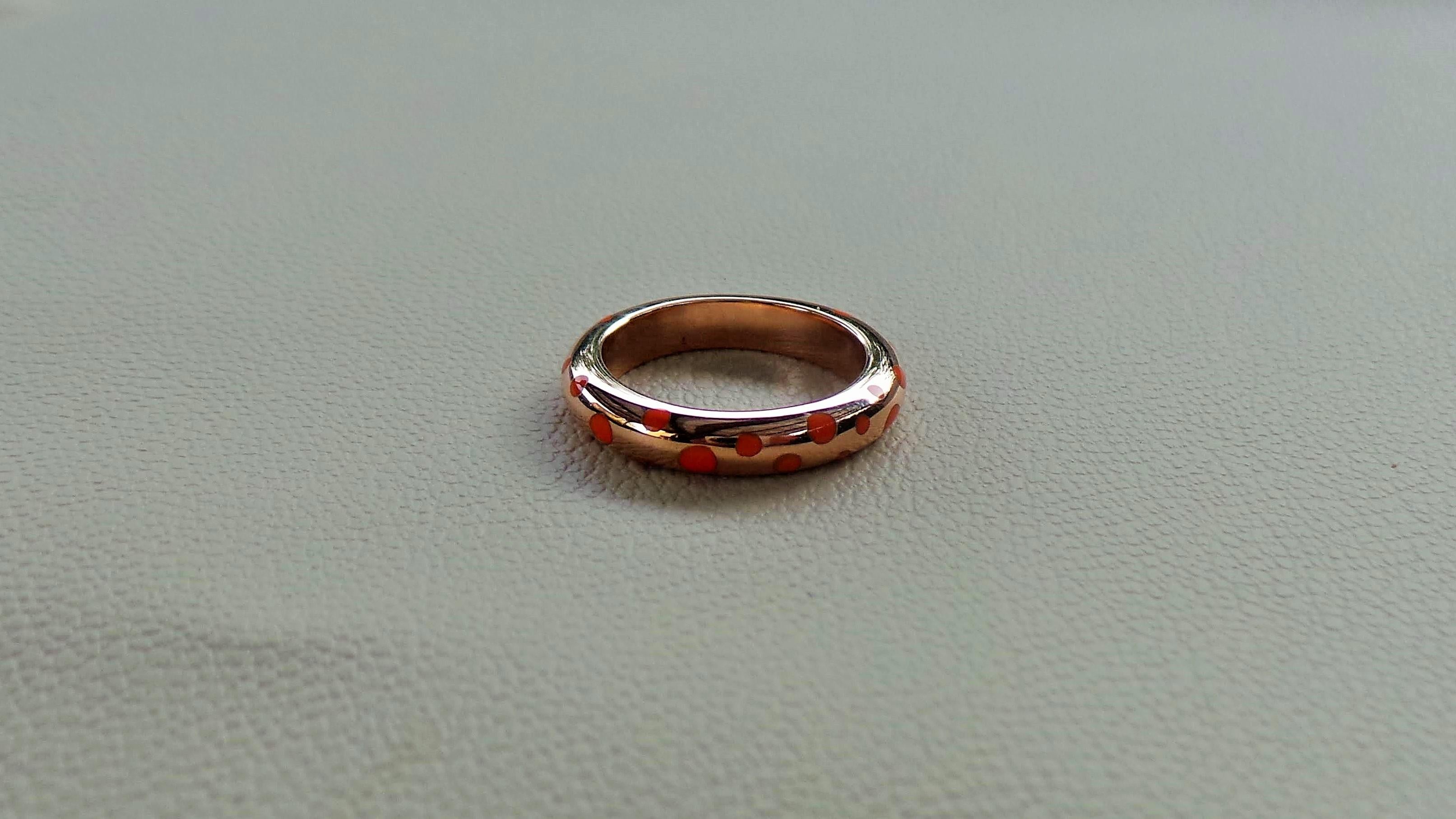 Contemporary Enamelled Stackable Orange Pois Rose Gold Cocktail Ring For Sale