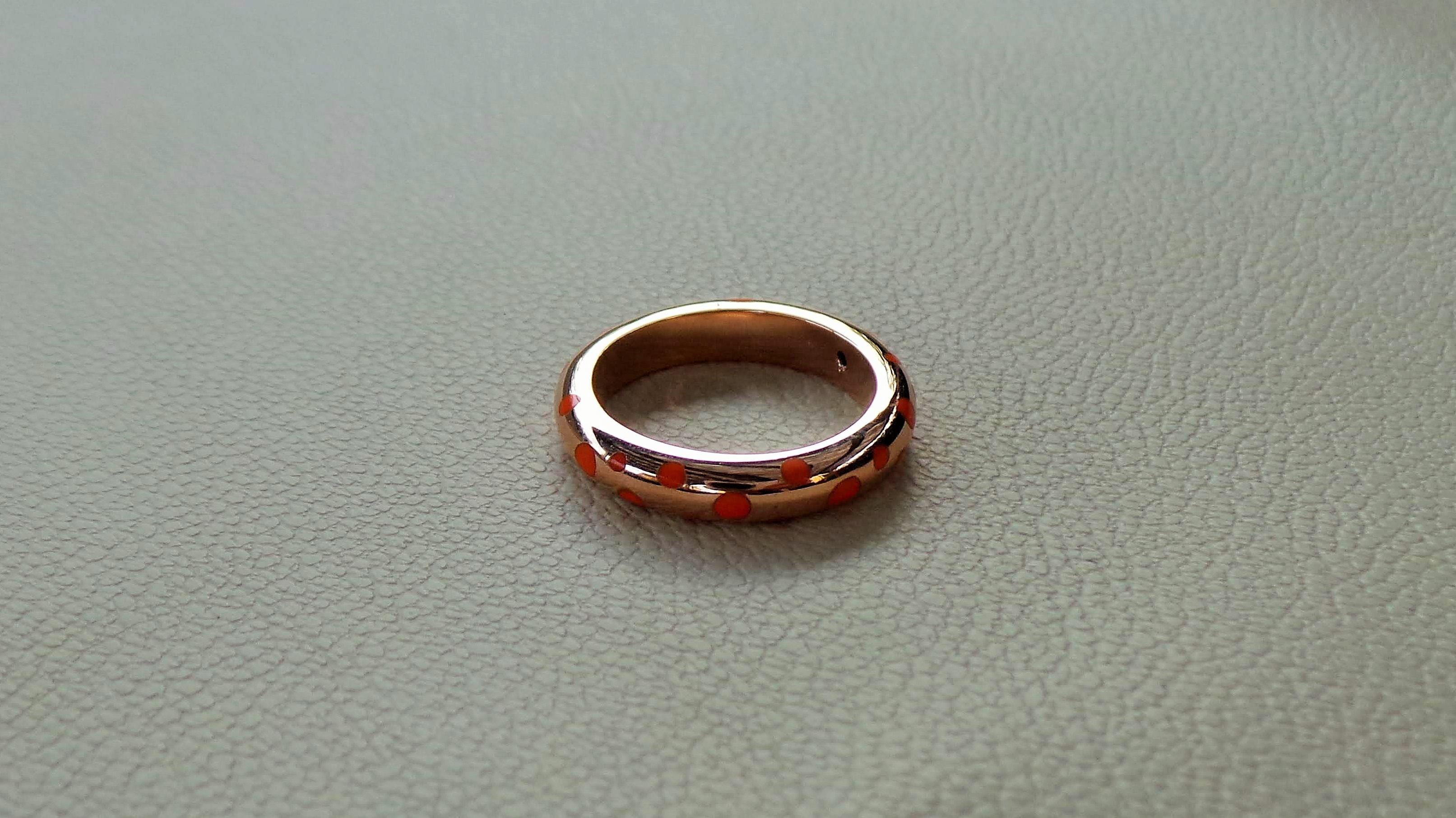 Enamelled Stackable Orange Pois Rose Gold Cocktail Ring In New Condition For Sale In Firenze, FI