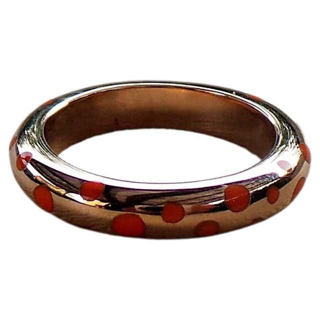 Colored Enamelled Stackable Red Yellow Gold Diamonds 0.12k Cocktail ...