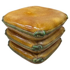 Enamelled Terracotta Stool with Cushions Decoration, circa 1970