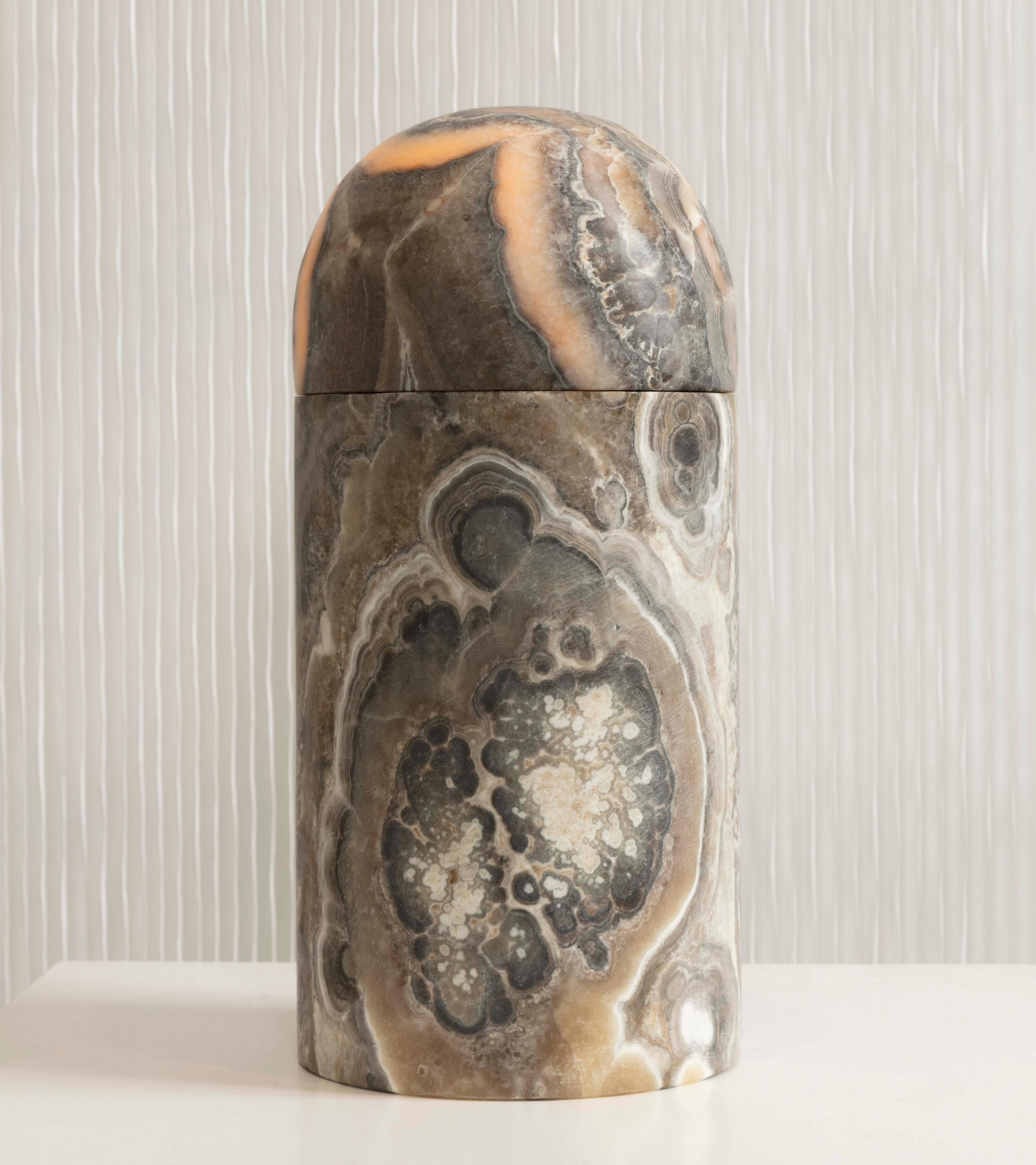 Encapsulated Grey Lamp by Omar Chakil in Alabaster Big Size In New Condition For Sale In Pireaus-Athens, Greece