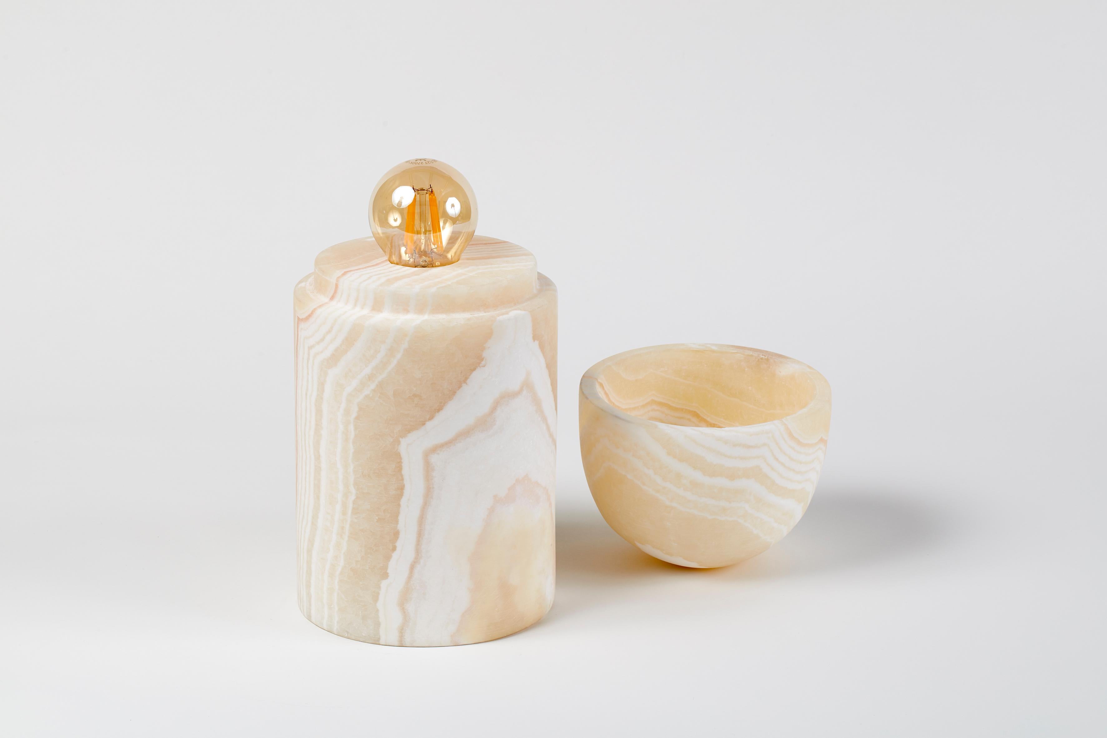 Encapsulated table lamp by Omar Chakil
“ENCAPSULATED” table lamp - Raw massive Egyptian alabaster or grey minya, brass, LED
Numbered and Signed

Medium size :
Diameter 15cm x height 30cm

Big size :
Diameter 23cm x height 50cm
Numbered and