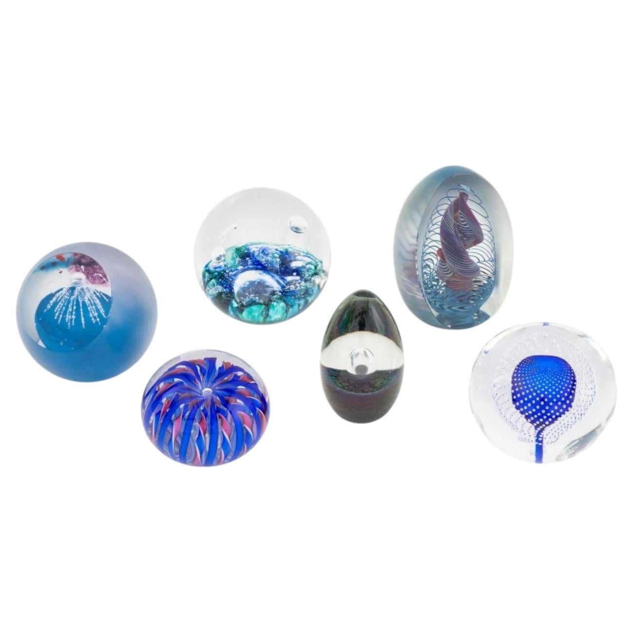 Set of Six Post-Modern Art Glass Paperweights, 20th Century
