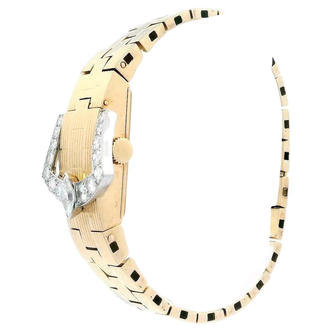 Encausse & Krasker Pave Buckle Cover Fluted Bracelet-watch