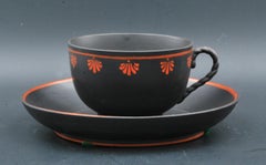 Encaustic Painted Cup and Saucer in Black Basalt, Wedgwood C1790