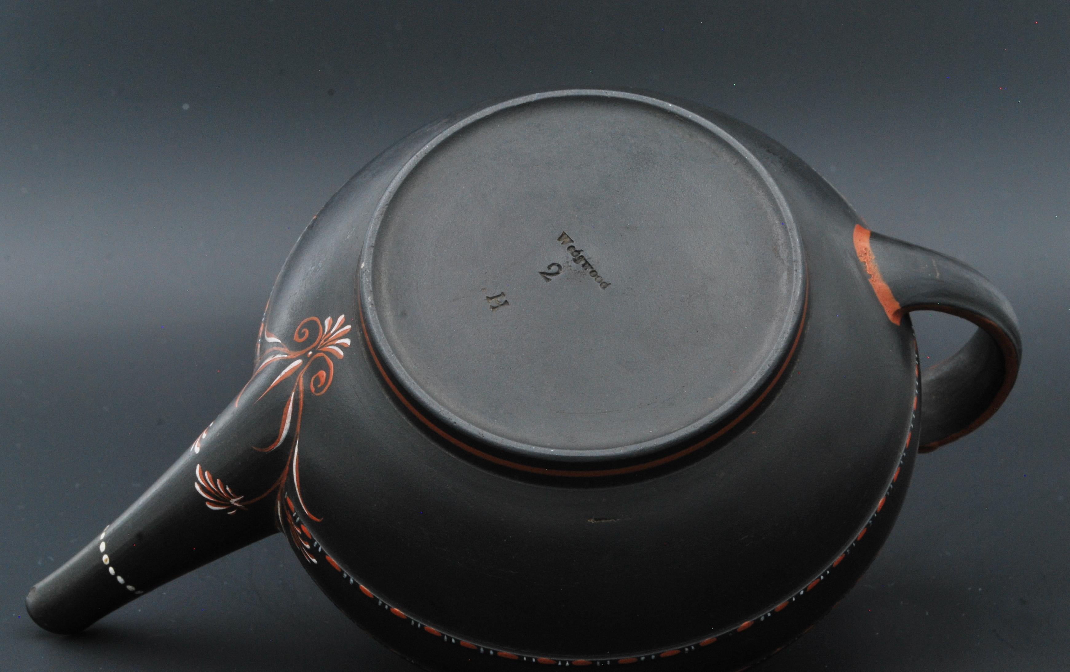 Stoneware Encaustic Painted Teapot in Black Basalt, Wedgwood C1780 For Sale