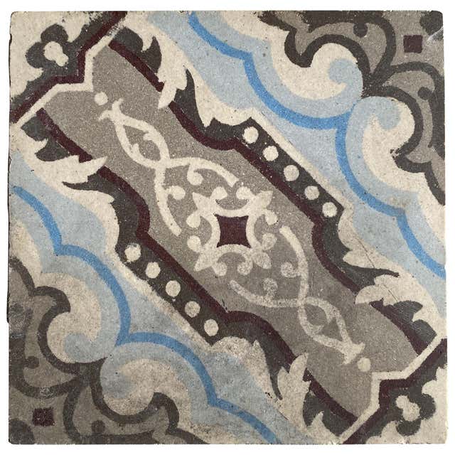 Rustic Encaustic Tile Reclaimed Encaustic Floor Tiles with Pattern at 1stDibs