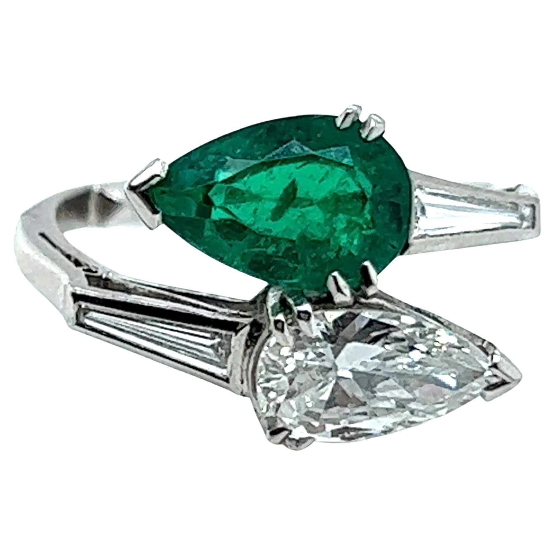 Enchanted 1.25 Carat Emerald and Diamond Toi et Moi Ring in Platinum