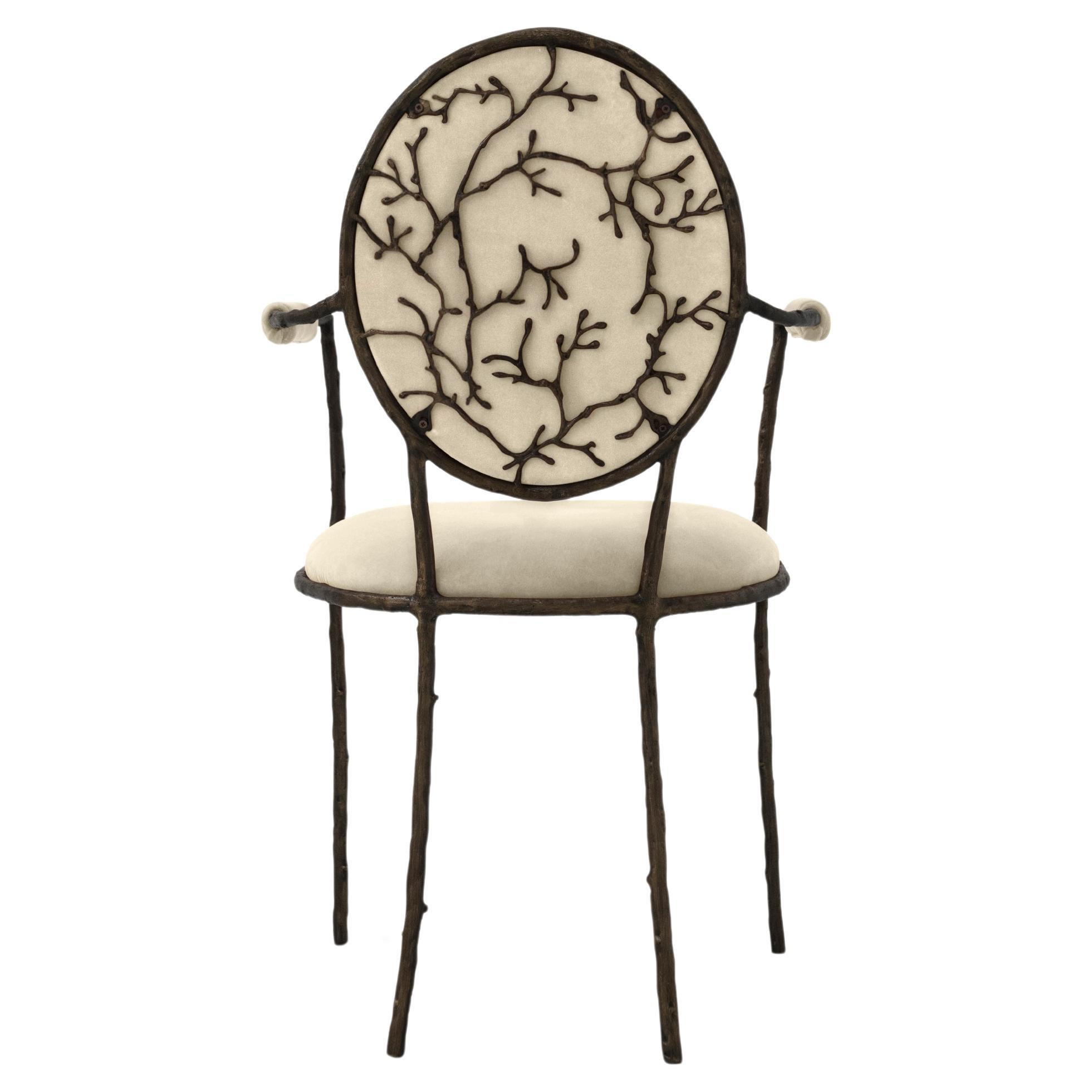 Antique Branch Frame Upholstered Dining Chair with Arms - Enchanted