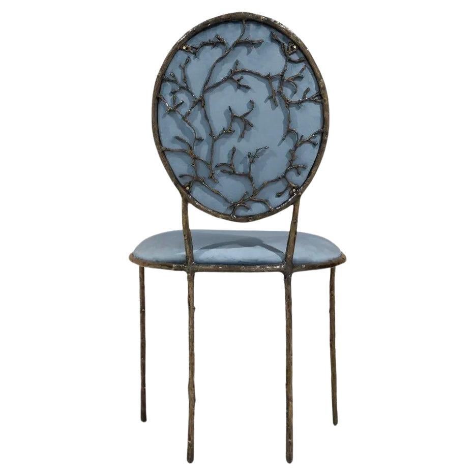 Antique Brass Frame Upholstered Dining Chair - Enchanted For Sale
