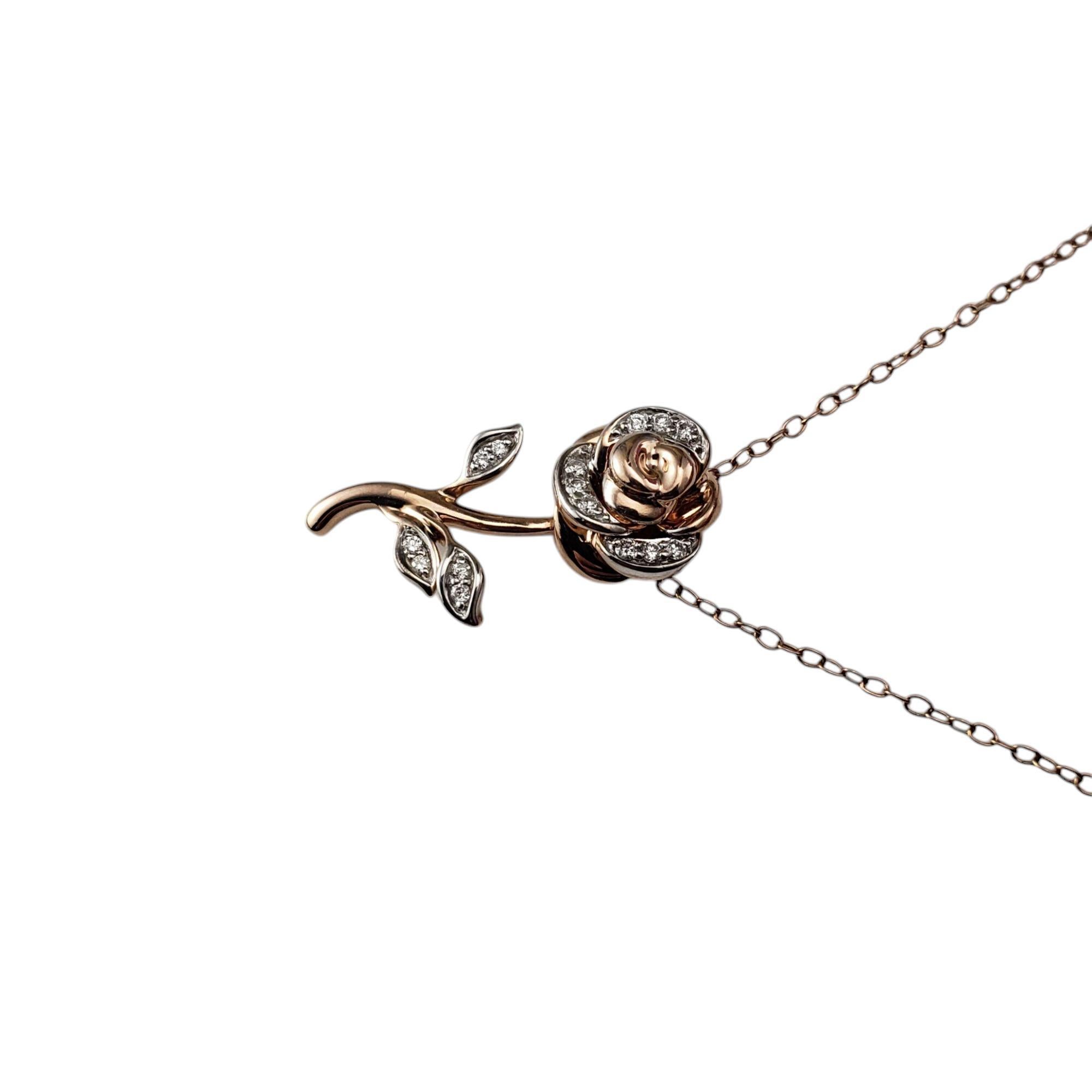 Brilliant Cut Enchanted Disney Belle 10K Rose Gold  Diamond Rose Pendant Necklace #20978 For Sale
