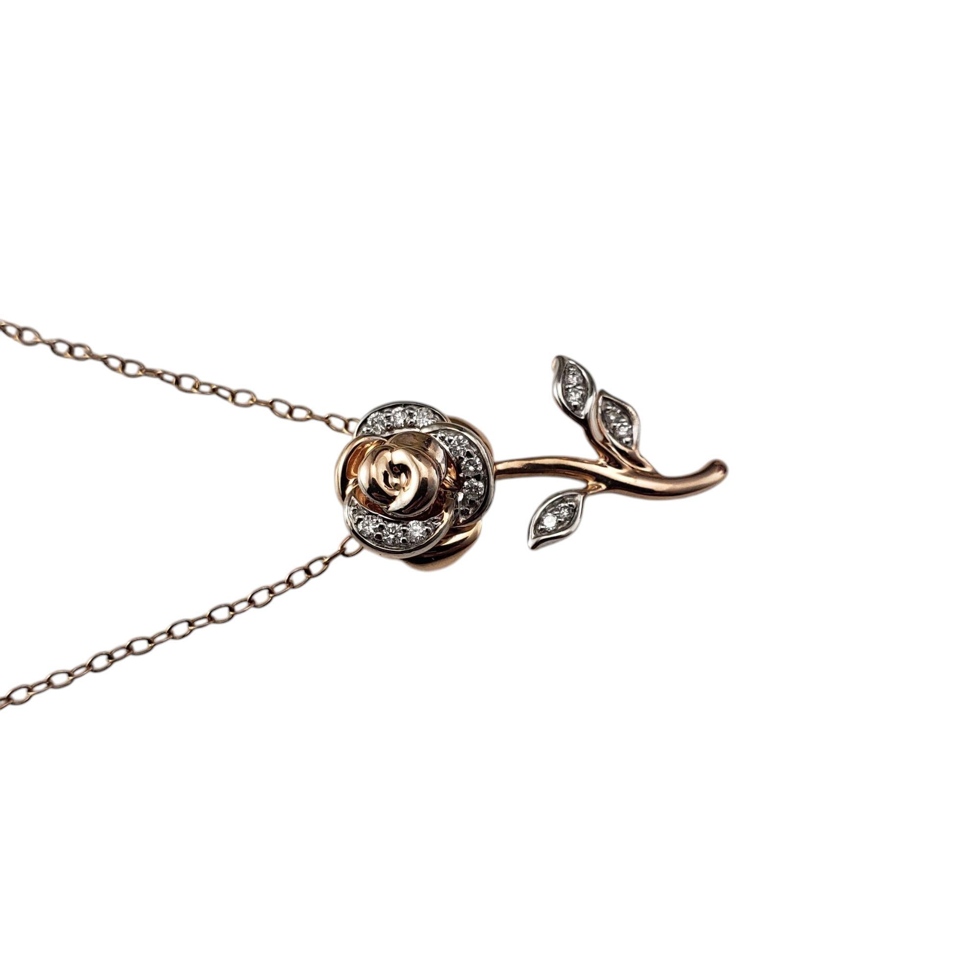 Enchanted Disney Belle 10K Rose Gold  Diamond Rose Pendant Necklace #20978 In Good Condition For Sale In Washington Depot, CT