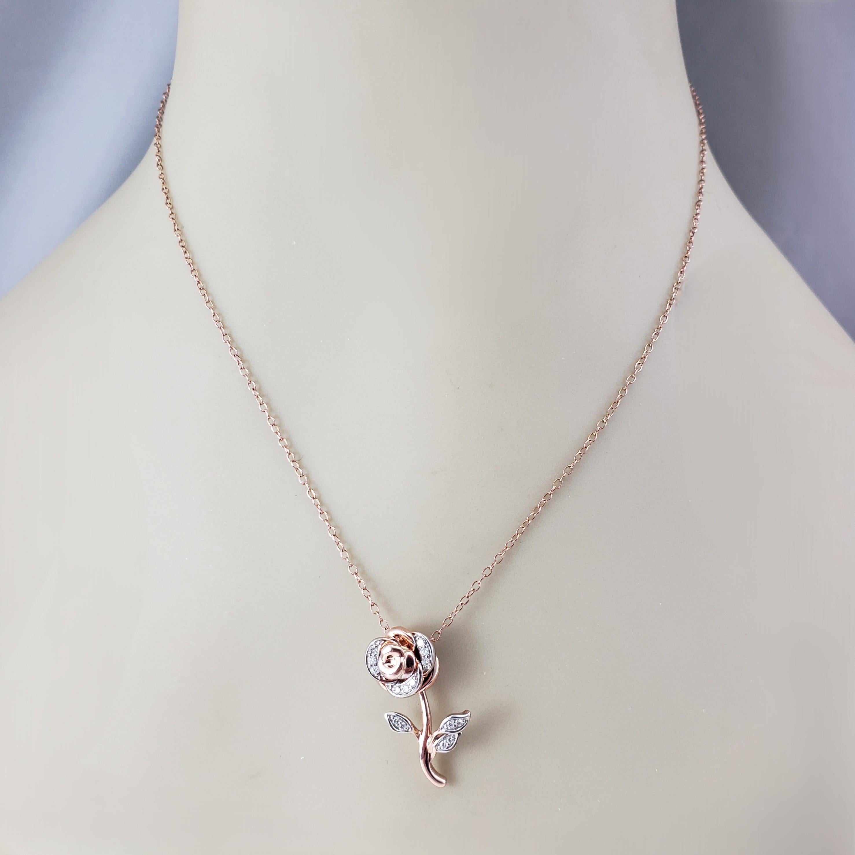 Enchanted Disney Belle 10K Rose Gold  Diamond Rose Pendant Necklace #20978 For Sale 2