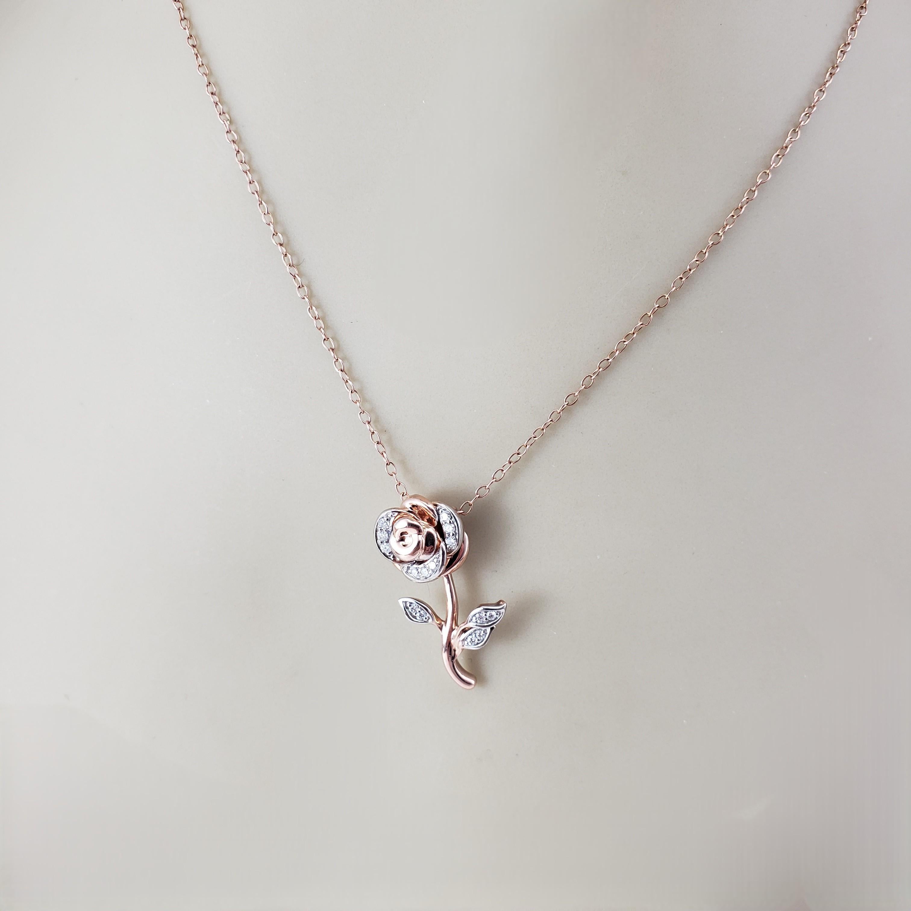 Enchanted Disney Belle 10K Rose Gold  Diamond Rose Pendant Necklace #20978 For Sale 3