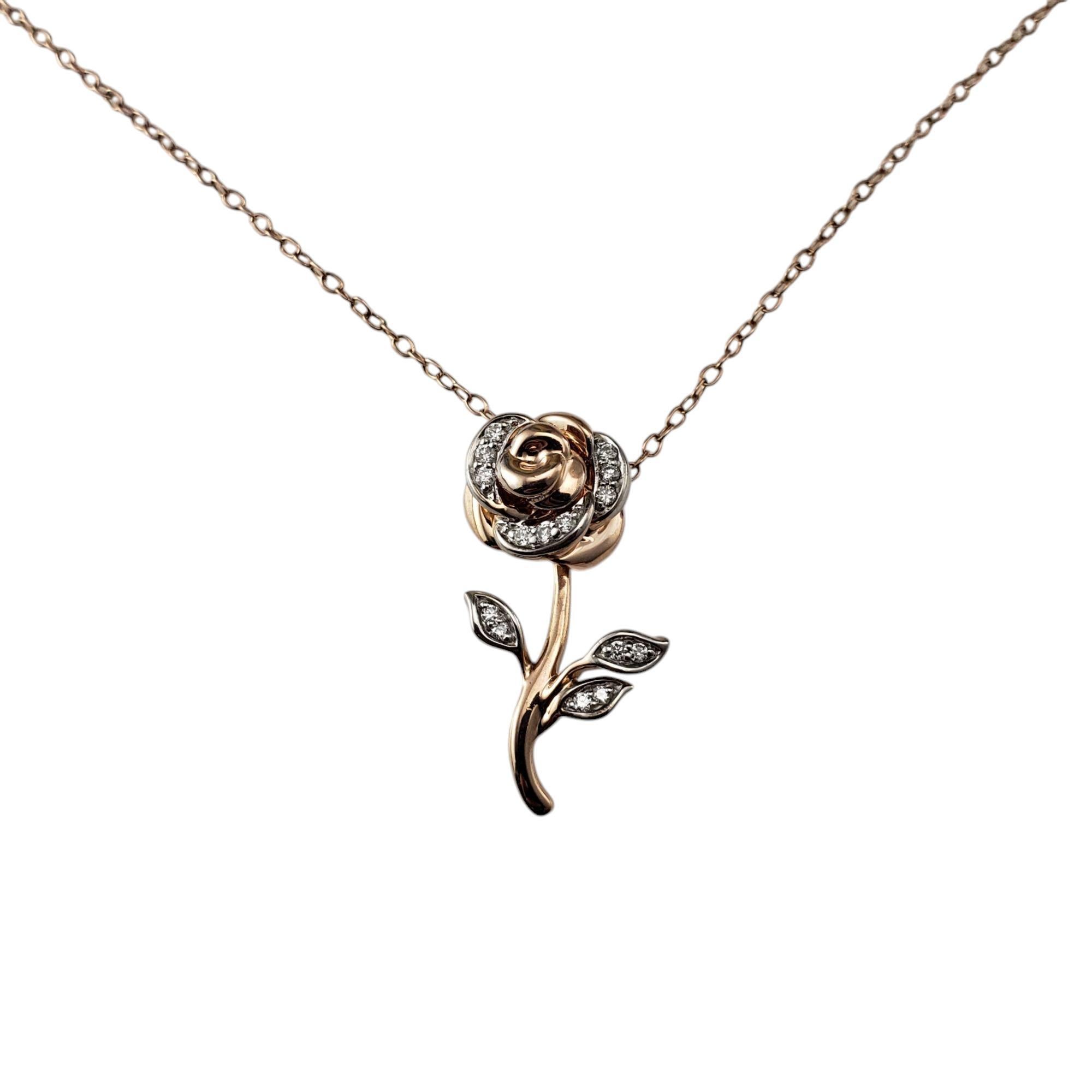 Enchanted Disney Belle 10K Rose Gold  Diamond Rose Pendant Necklace #20978