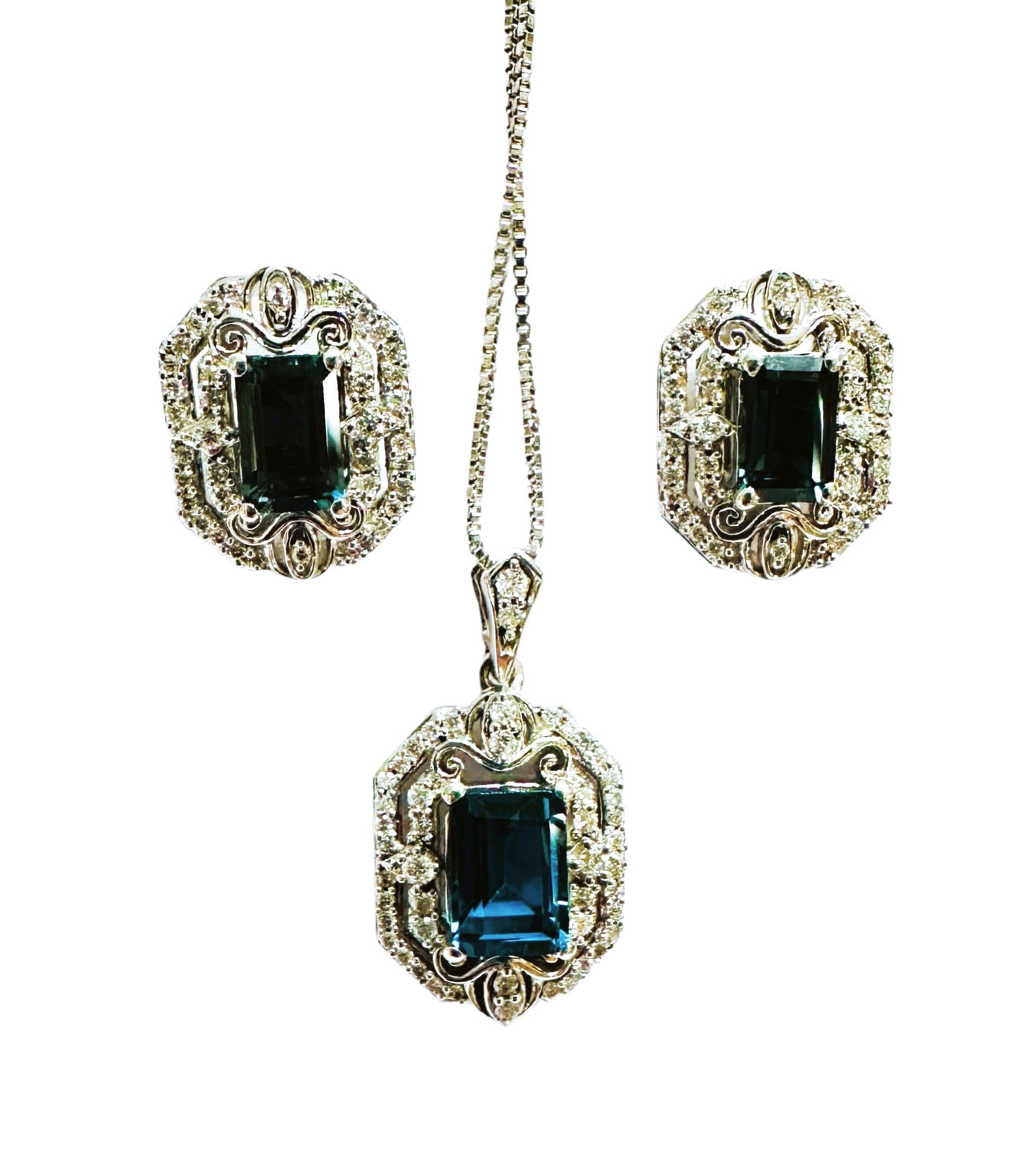 Enchanted Disney Fine Jewelry Sterling Diamond & Topaz Necklace & Earrings For Sale 9
