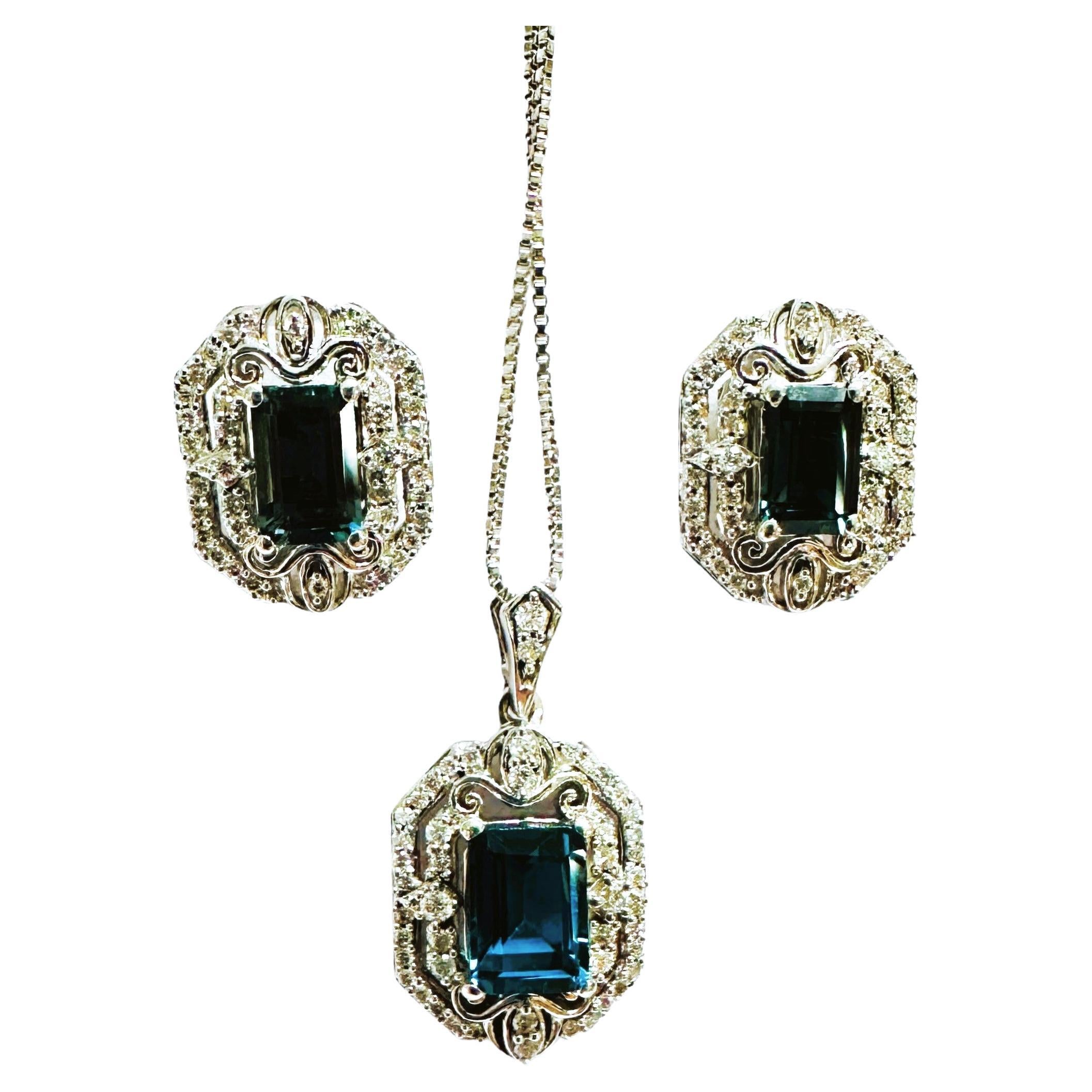 Enchanted Disney Fine Jewelry Sterling Diamond & Topaz Necklace & Earrings For Sale