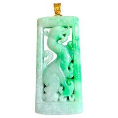 Enchanted Dragon Imperial Burmese A-Jade Jadeite Pendant with 18K Yellow Gold