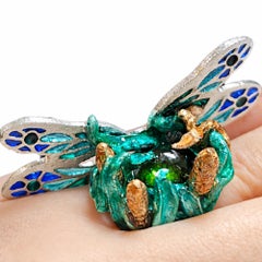 Enchanted Dragonfly Ring with 7.5ct Green Tourmaline 960 Silver- Ready To Ship