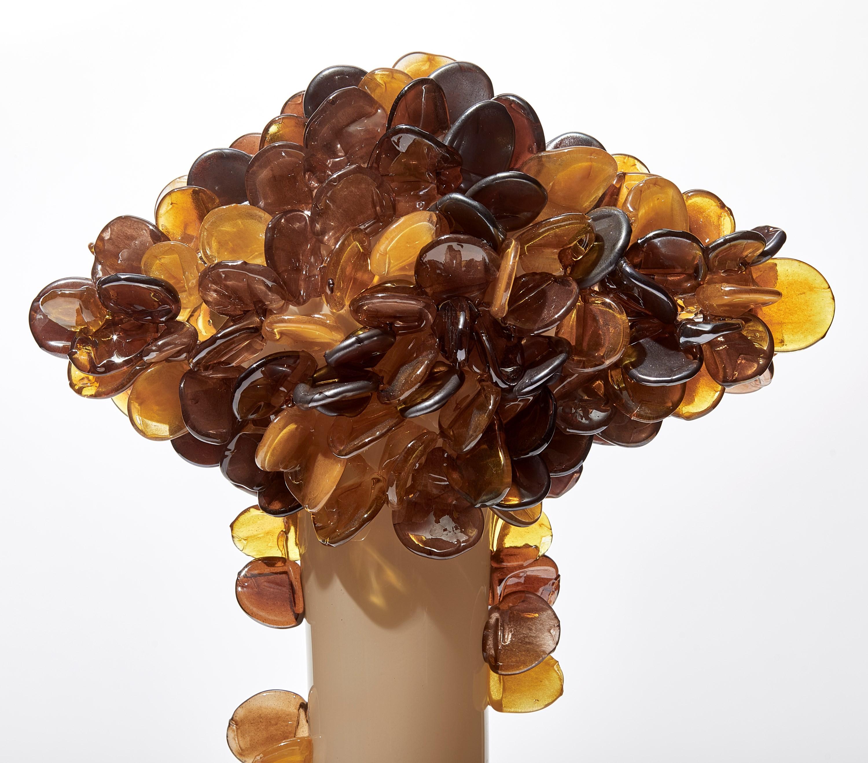 Organic Modern Enchanted Dusk in Amber II, brown & bronze glass sculpture by Louis Thompson For Sale