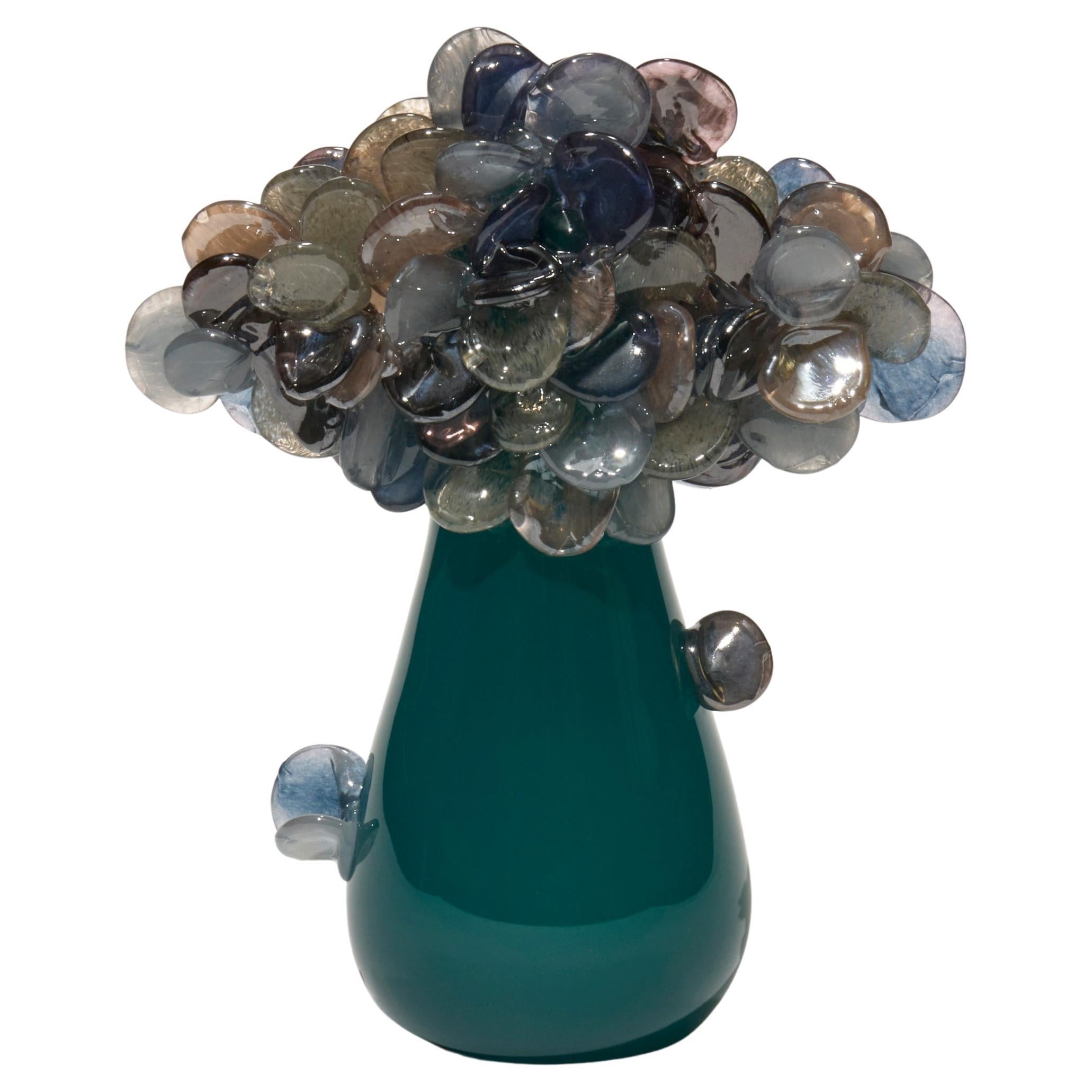 Enchanted Dusk in Teal I, a glass abstract tree sculpture by Louis Thompson For Sale