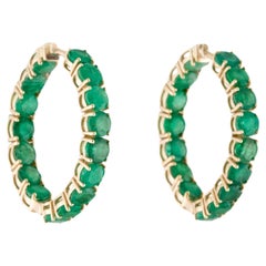 14K Emerald Hoop Earrings - 5.44ctw Luxuriöser Edelsteinschmuck, Timeless Glamour