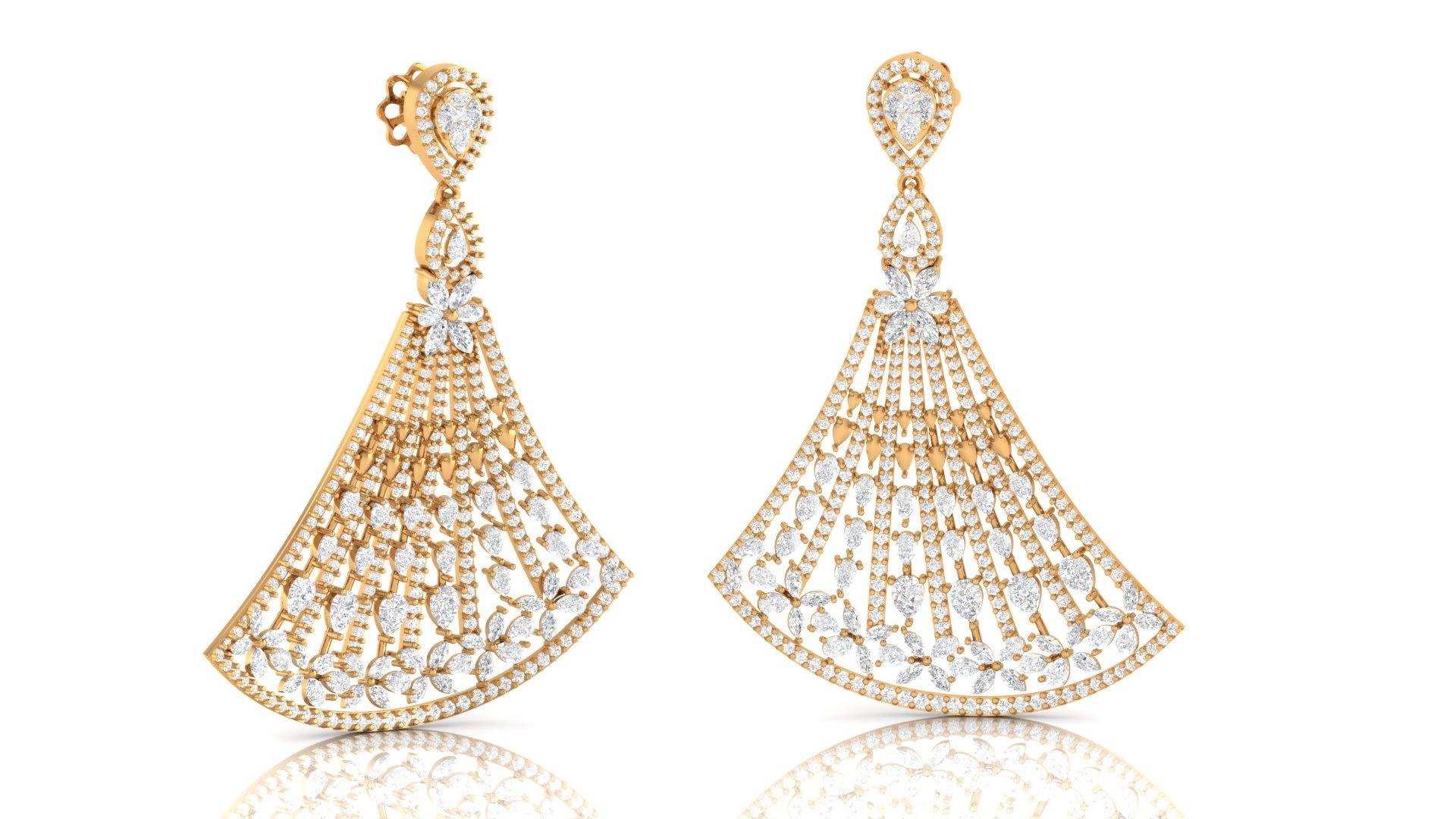These unique designers set of earrings are sure to leave people enchanted. Artistic expression combined all-natural diamonds make these a must have that go with any dress, or occasion. Available in Yellow, white, and Rose gold. approximately 9 carat