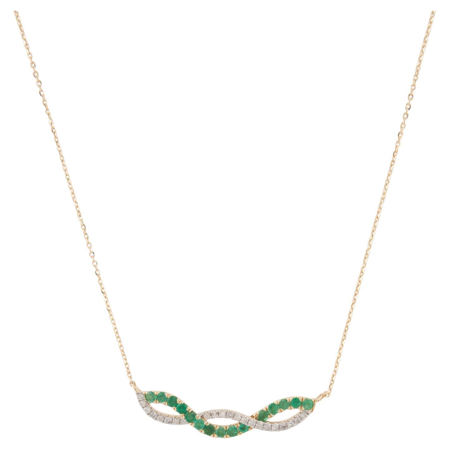 14K Emerald & Diamond Pendant Necklace - Elegant Gemstone Statement Jewelry For Sale