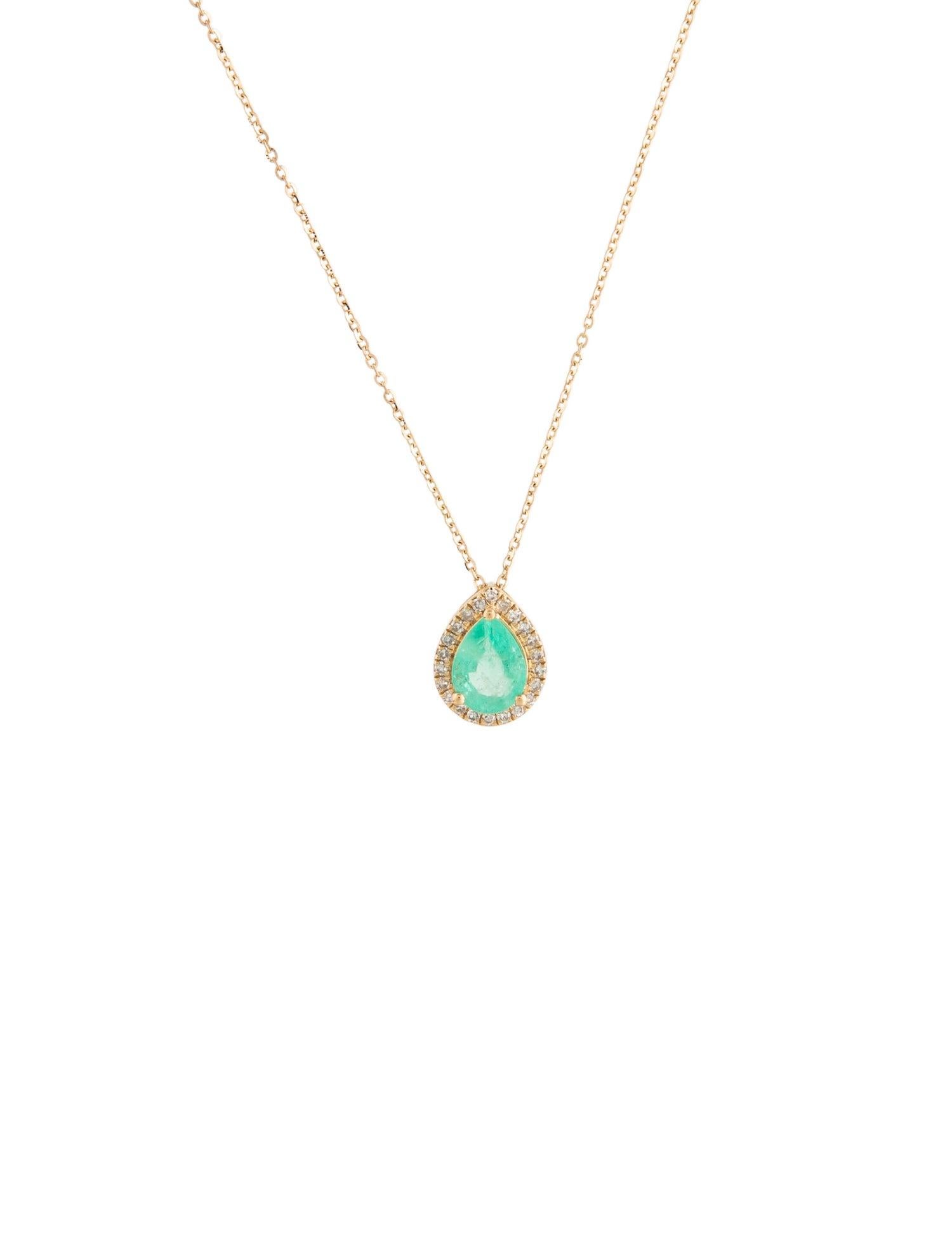 14K Emerald & Diamond Pendant Necklace - Elegant Gemstone Statement Piece In New Condition For Sale In Holtsville, NY