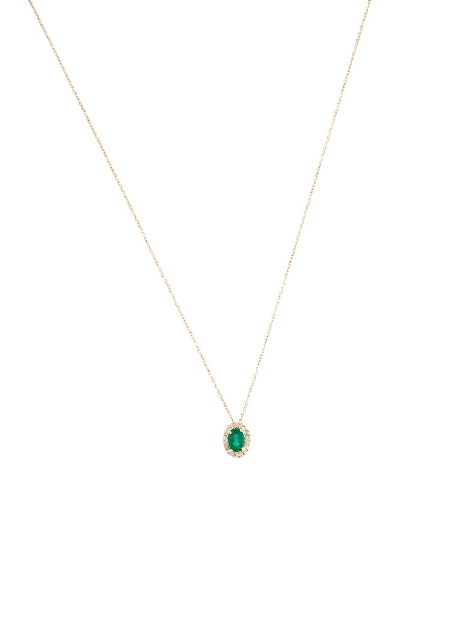 14K Emerald & Diamond Pendant Necklace - Elegant Gemstone Statement Piece In New Condition In Holtsville, NY
