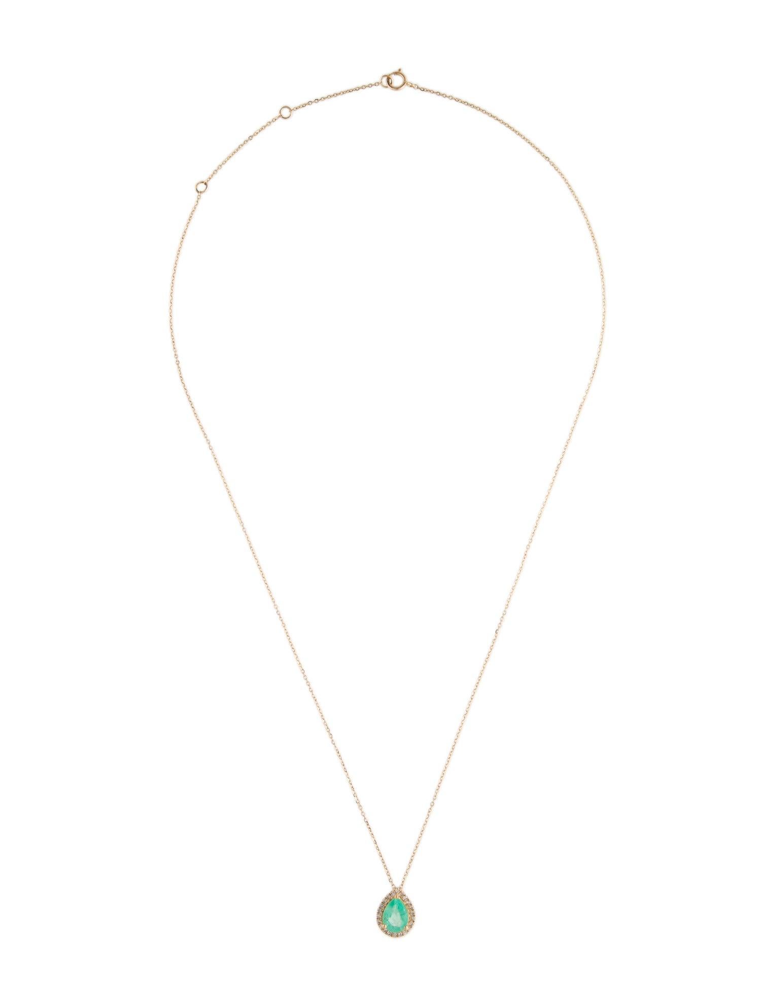 Women's 14K Emerald & Diamond Pendant Necklace - Elegant Gemstone Statement Piece For Sale