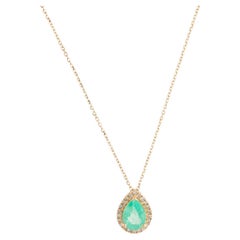 14K Emerald & Diamond Pendant Necklace - Elegant Gemstone Statement Piece