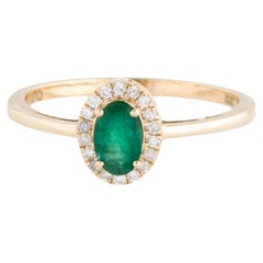 Atemberaubender 14K Smaragd- und Diamant-Halo-Ring mit Halo-Ring, Größe 7 - Statement-Schmuckstück