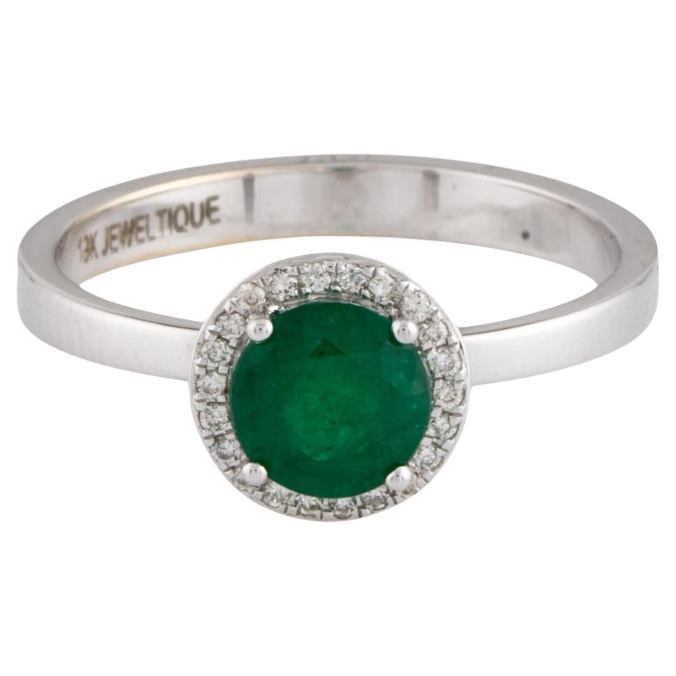 18K Emerald & Diamond Cocktail Ring - Size 6.75 - Elegant Statement Jewelry For Sale