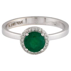 18K Emerald & Diamond Cocktail Ring - Size 6.75 - Elegant Statement Jewelry
