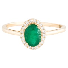 Stunning 14K Emerald & Diamond Halo Ring - Size 7 - Elegant Statement Jewelry