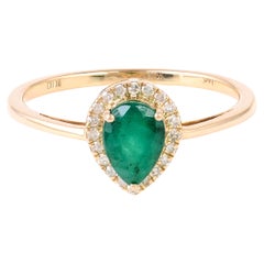 "Enchanted Forest Ferns Emerald and Diamond Ring in 14k Gold"