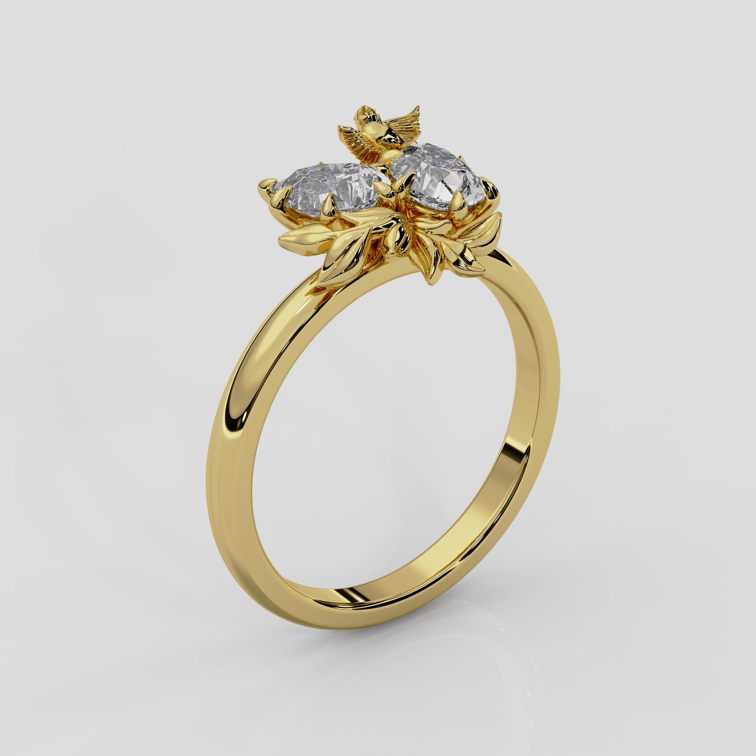 For Sale:  Enchanted Forest Toi et Moi Natural Diamond Engagement Ring in 18ct Yellow Gold 3