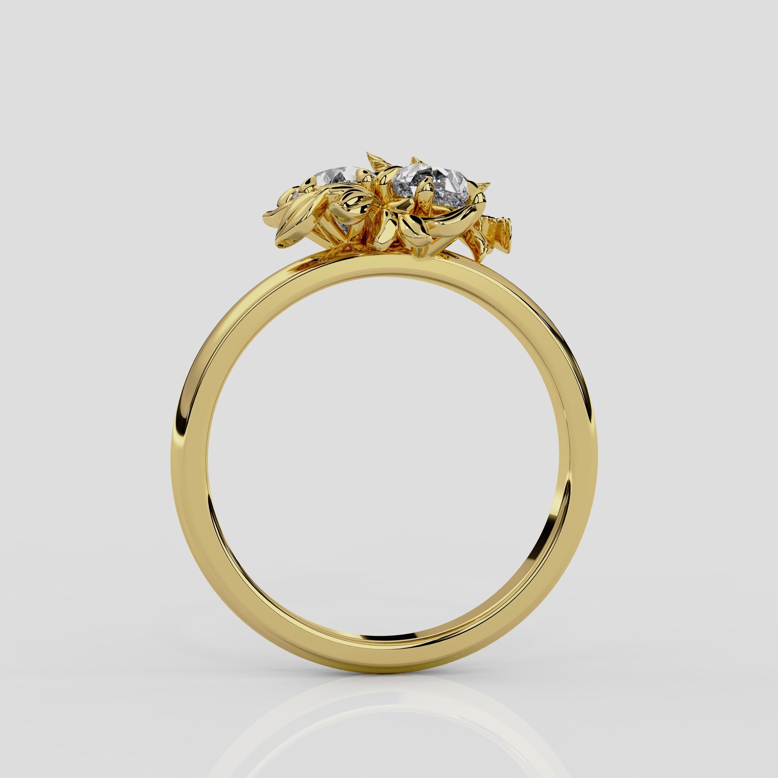 For Sale:  Enchanted Forest Toi et Moi Natural Diamond Engagement Ring in 18ct Yellow Gold 4