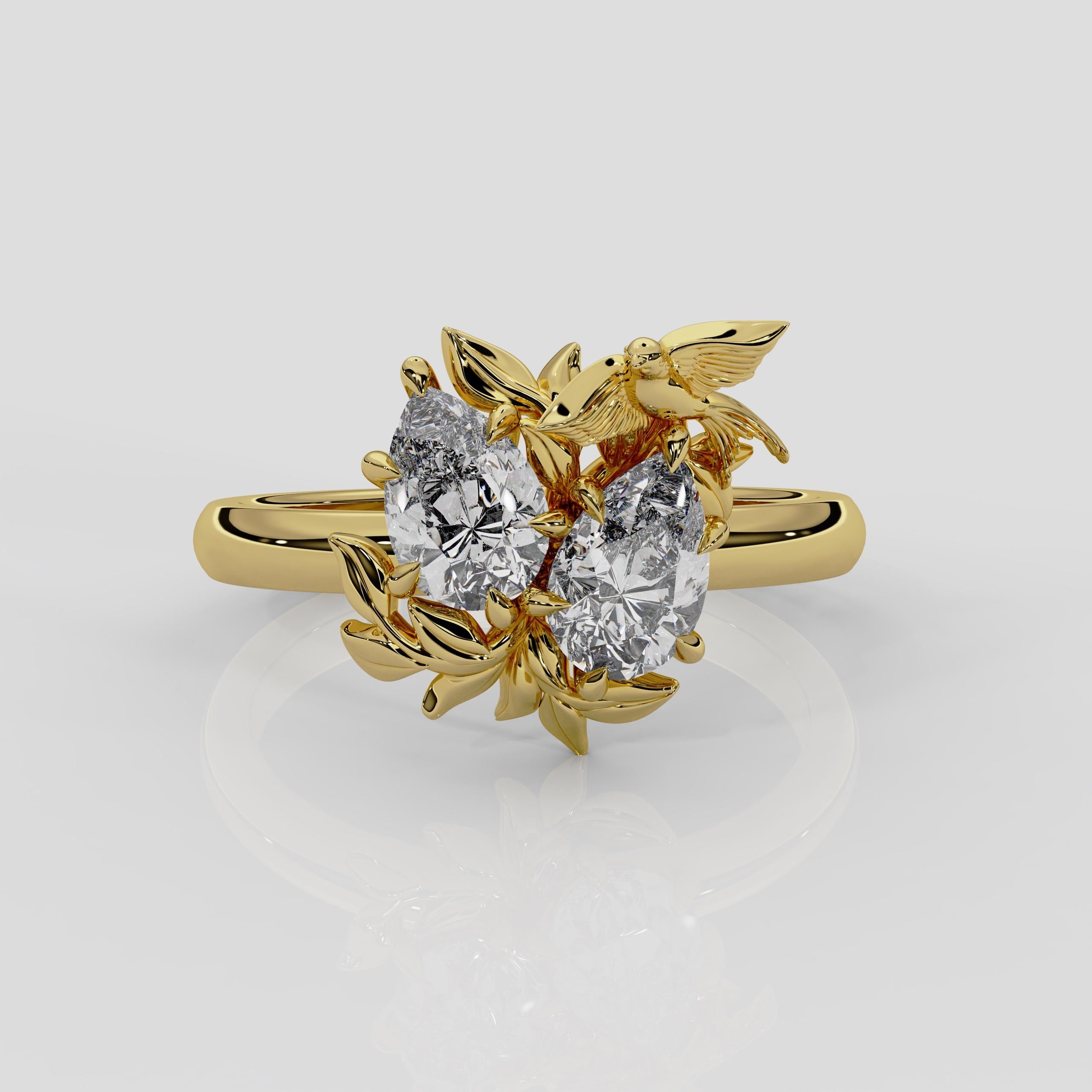For Sale:  Enchanted Forest Toi et Moi Natural Diamond Engagement Ring in 18ct Yellow Gold 5
