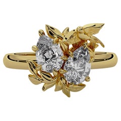 Anello di fidanzamento con diamante naturale della Foresta Incantata Toi et Moi in oro giallo 18 ct.