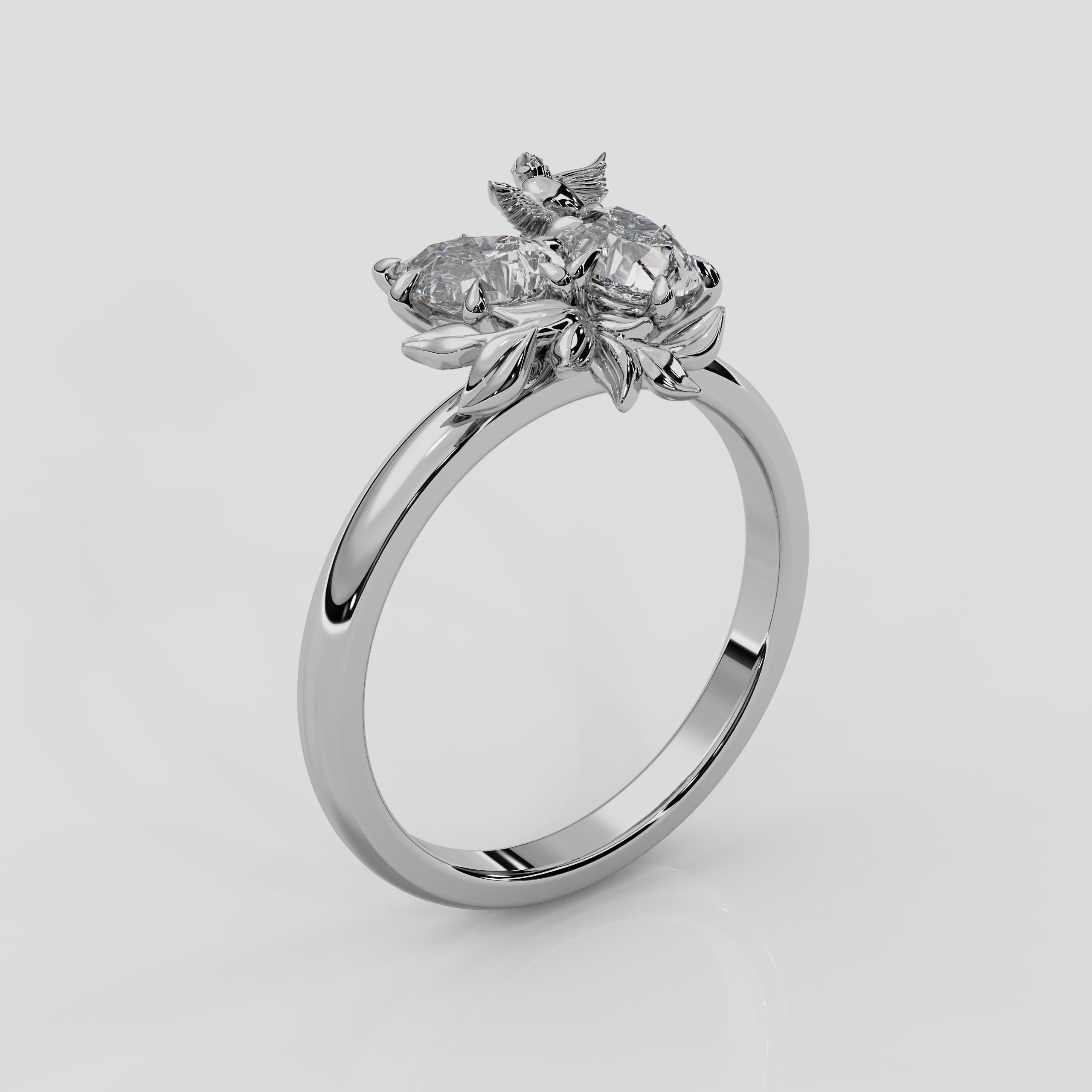 For Sale:  'Enchanted Forest' Toi et Moi Natural Diamond Engagement Ring in Platinum 2