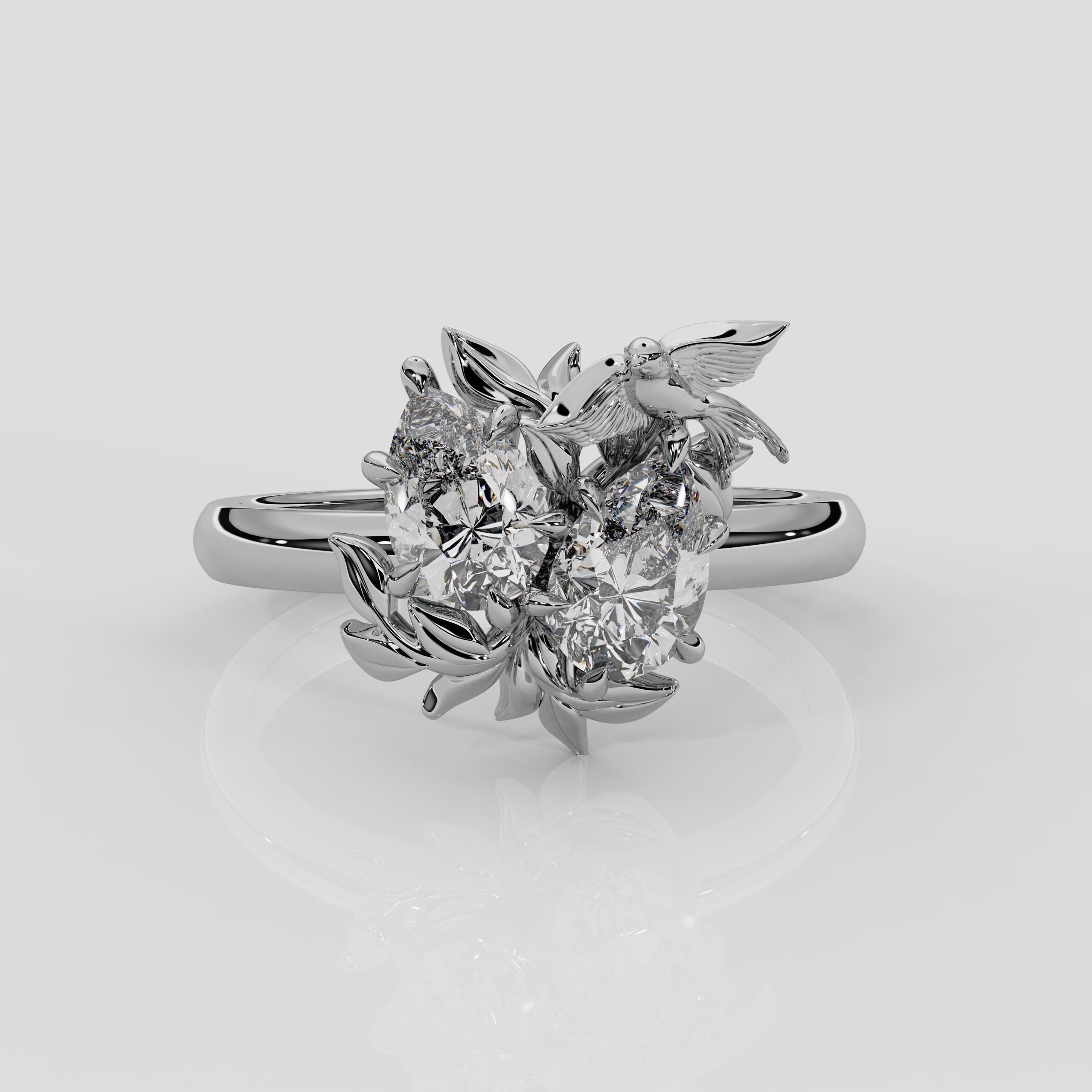 For Sale:  'Enchanted Forest' Toi et Moi Natural Diamond Engagement Ring in Platinum 5