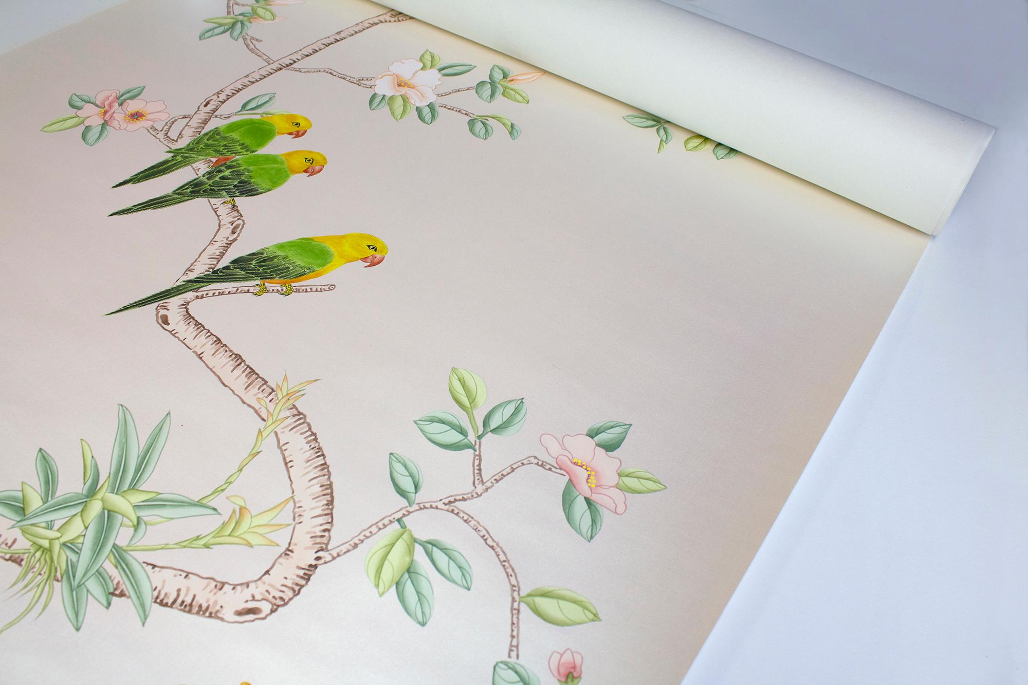 Hand-Painted Enchanted Garden Chinoiserie Mural