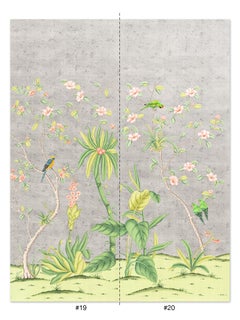 Enchanted Garden Diptych Metal Leaf Hand-painted Mural