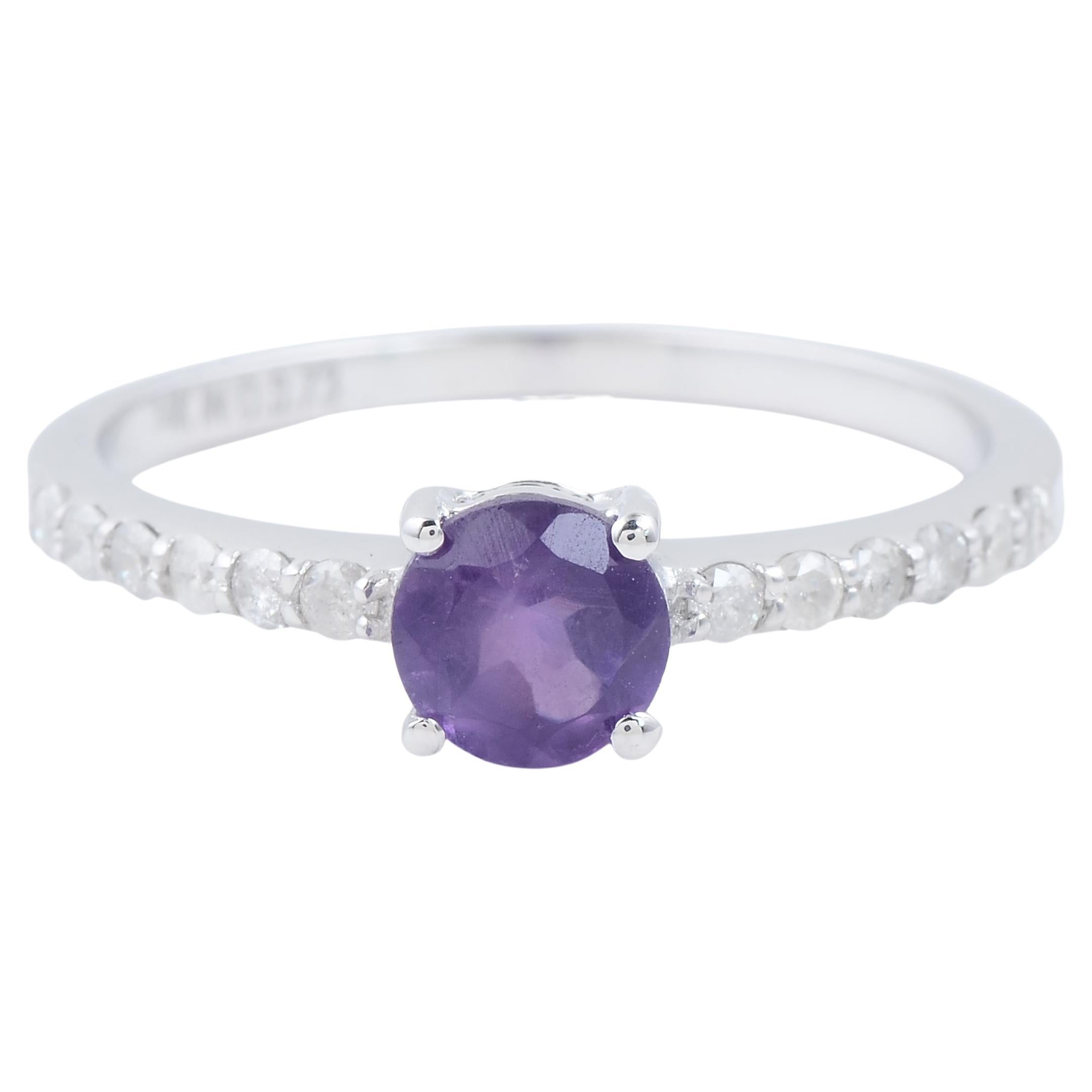 Luxurious 14K Amethyst & Diamond Cocktail Ring, Size 6.75 - Statement Jewelry For Sale
