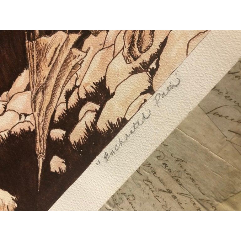 XXIe siècle et contemporain « Enchanted Path » - Impression d'art à l'encre et à l'aquarelle texturée sur papier texturé en vente