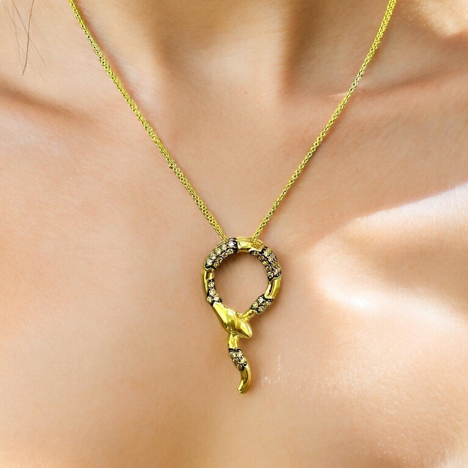Enchanted Serpent: 14K Yellow Gold Diamond Snake Necklace For Sale 5